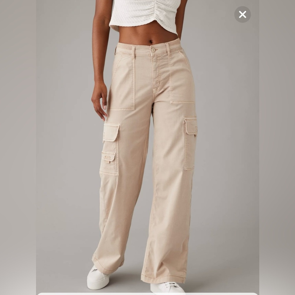 American Eagle Outfitters Tan Dreamy Drape Wide Leg Pants